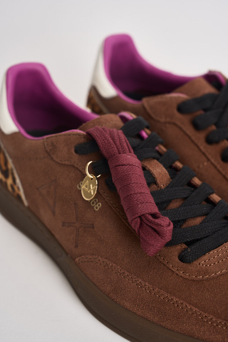 Sneakers donna in suede marrone e animalier CPZ46254 36 SUN68 