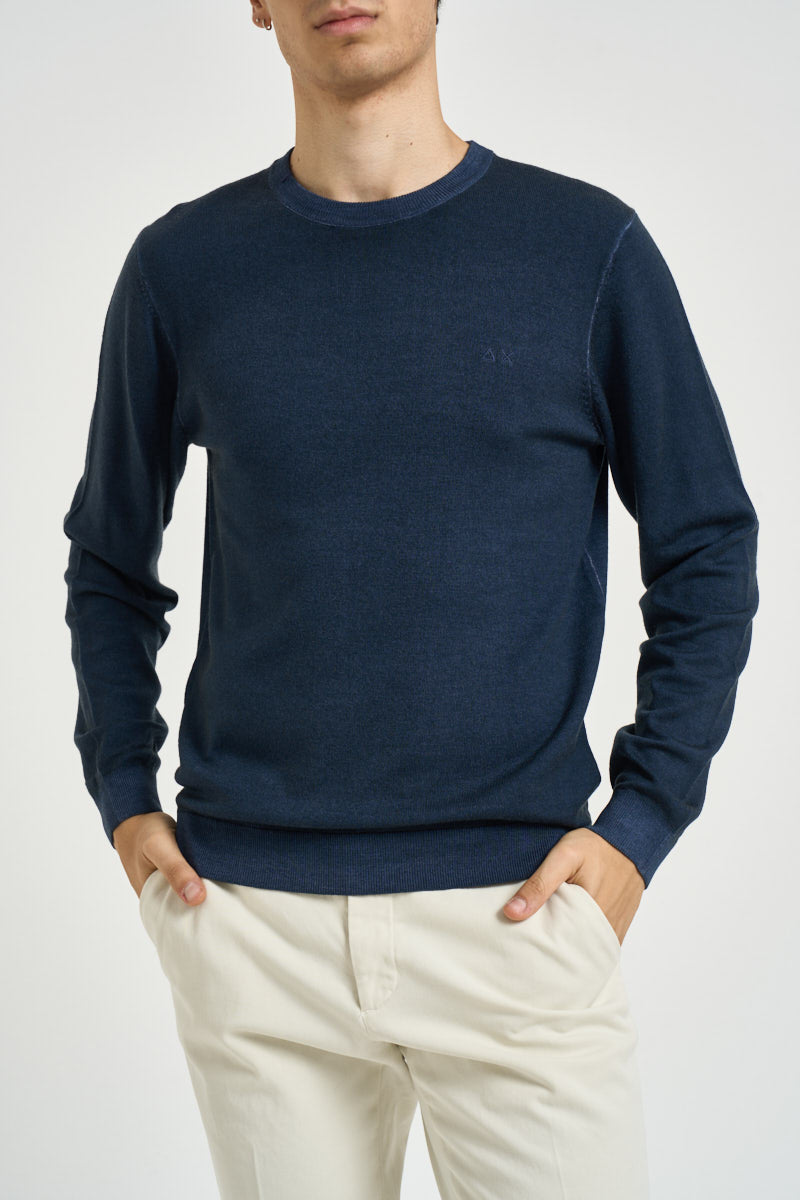 Maglia uomo girocollo in lana blu navy K46129 07 SUN68 