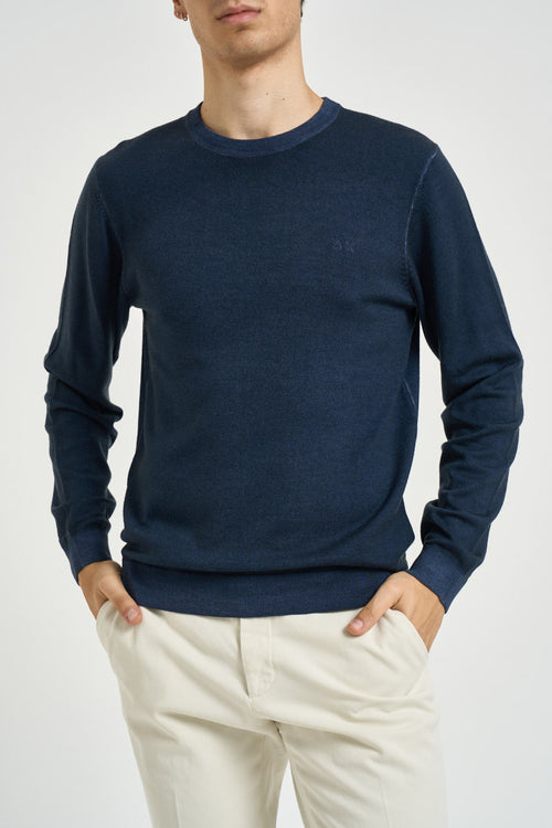 Maglia uomo girocollo in lana blu navy - 1