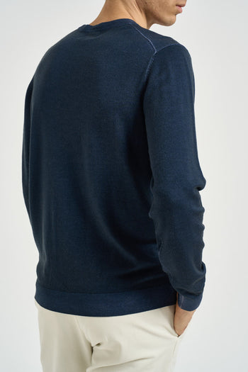 Maglia uomo girocollo in lana blu navy - 4