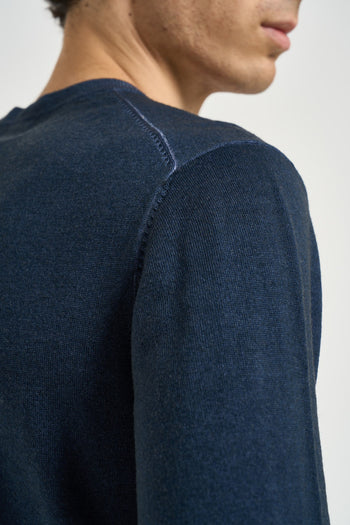Maglia uomo girocollo in lana blu navy - 5