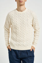 Maglia uomo a trecce girocollo panna K46150 31 SUN68 