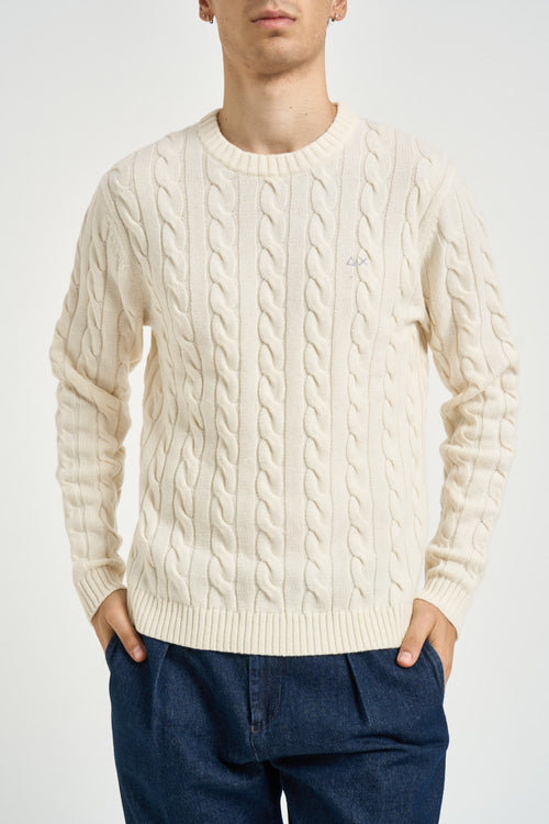 Maglia uomo a trecce girocollo panna - 1