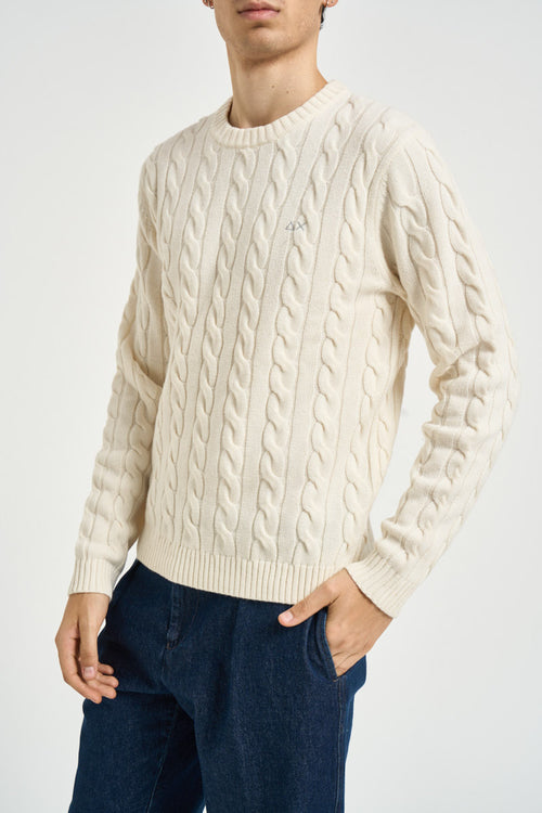 Maglia uomo a trecce girocollo panna - 2