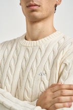 Maglia uomo a trecce girocollo panna K46150 31 SUN68 