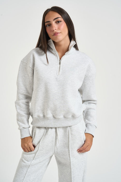 Felpa donna con collo alto grigio chiaro - 2
