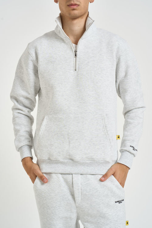 Felpa uomo mezza zip grigio mèlange - 1