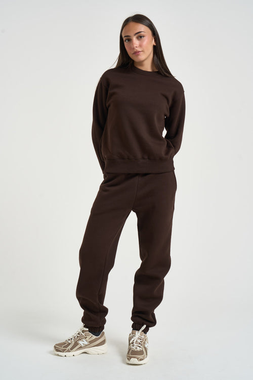 Felpa donna girocollo marrone - 1