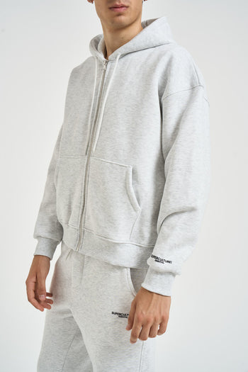 Felpa uomo con zip grigio mèlange - 3