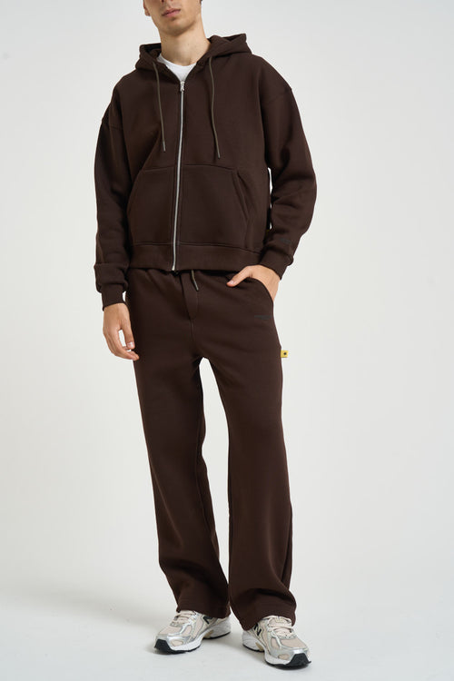Felpa uomo con zip marrone - 1