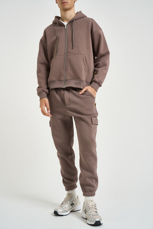 Felpa uomo con zip taupe - 1