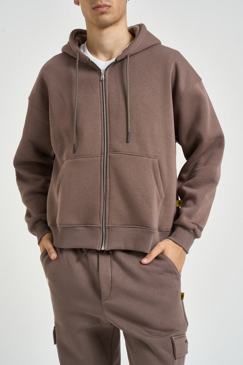 Felpa uomo con zip taupe - 2