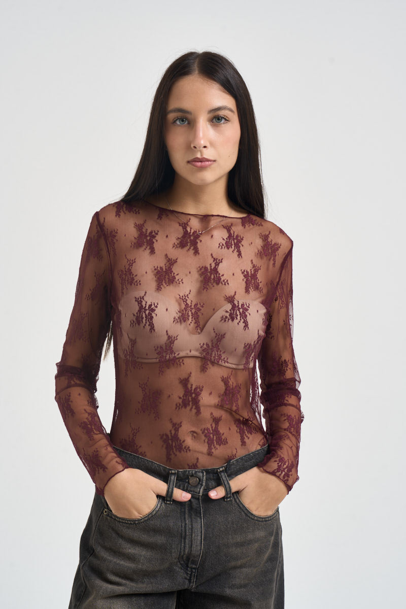 Maglia donna in pizzo bordeaux 10997 BAROLO SUSY MIX 