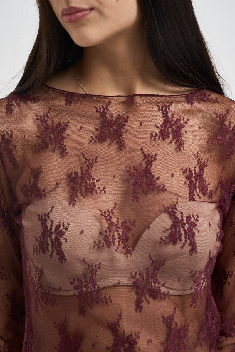 Maglia donna in pizzo bordeaux 10997 BAROLO SUSY MIX 