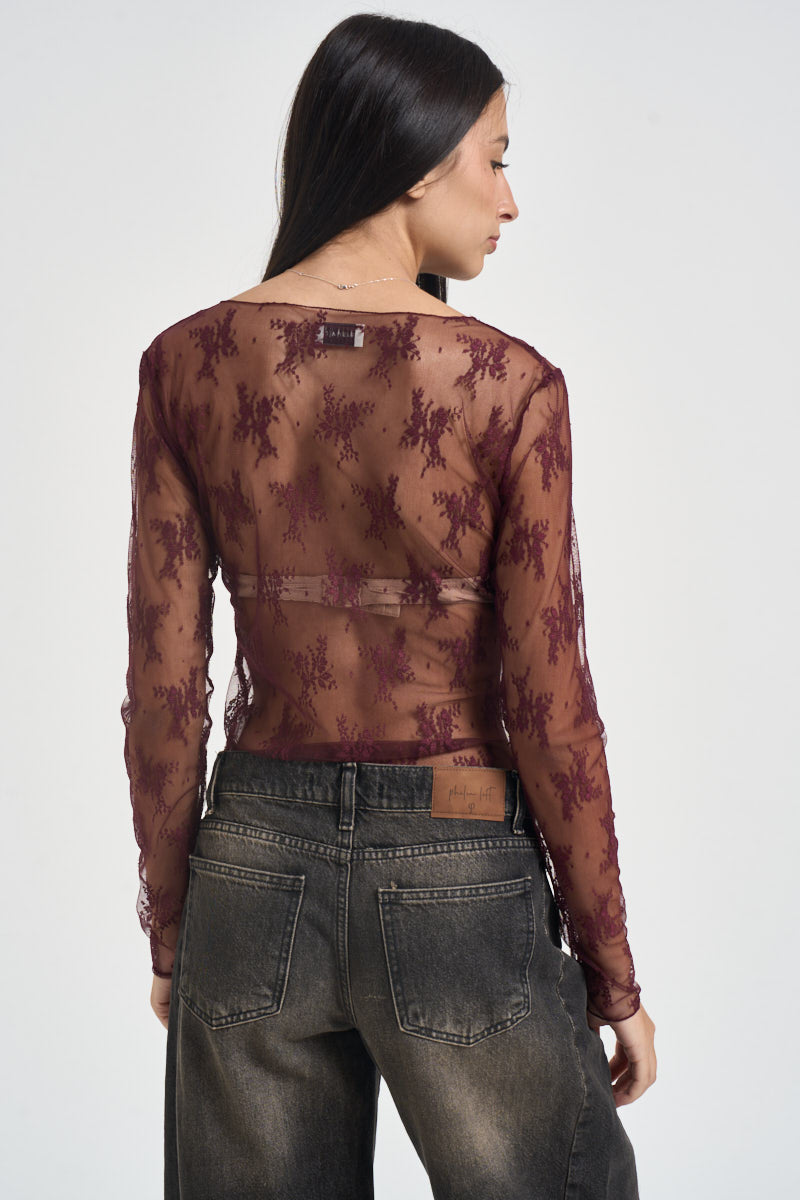 Maglia donna in pizzo bordeaux 10997 BAROLO SUSY MIX 