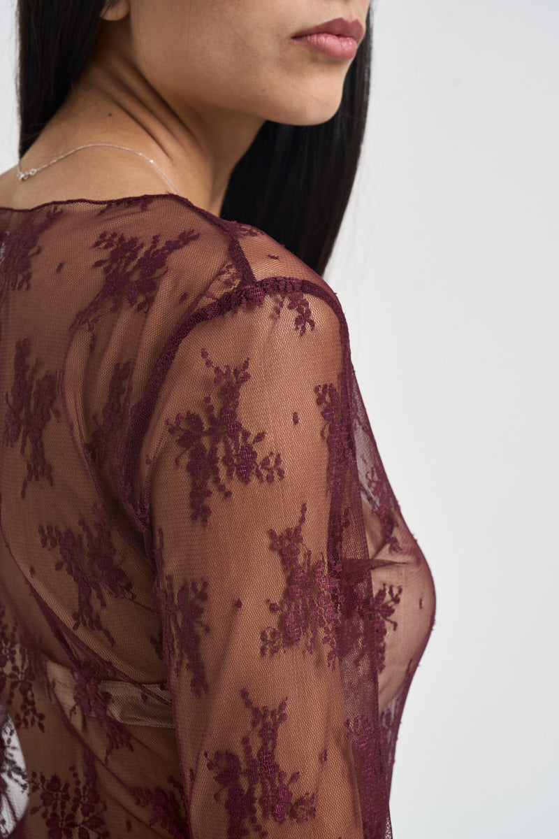 Maglia donna in pizzo bordeaux 10997 BAROLO SUSY MIX 