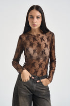 Maglia donna in pizzo marrone scuro 10997 MORO SUSY MIX 