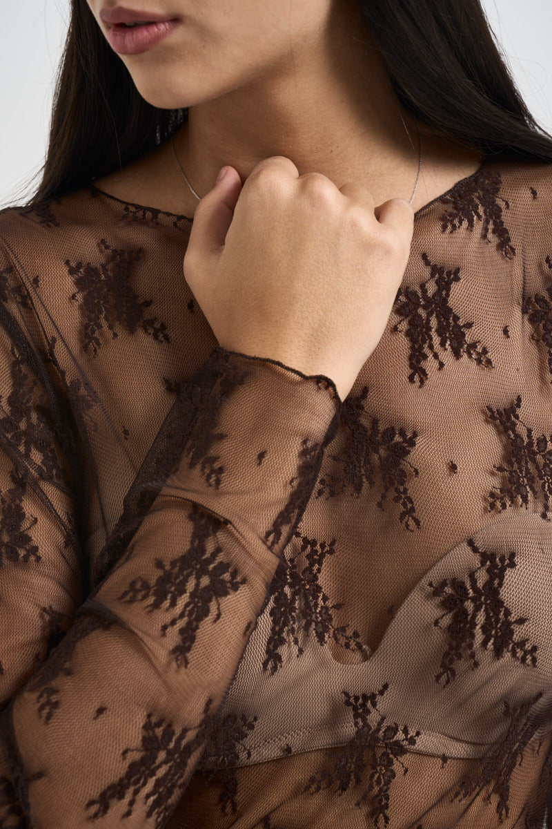 Maglia donna in pizzo marrone scuro 10997 MORO SUSY MIX 