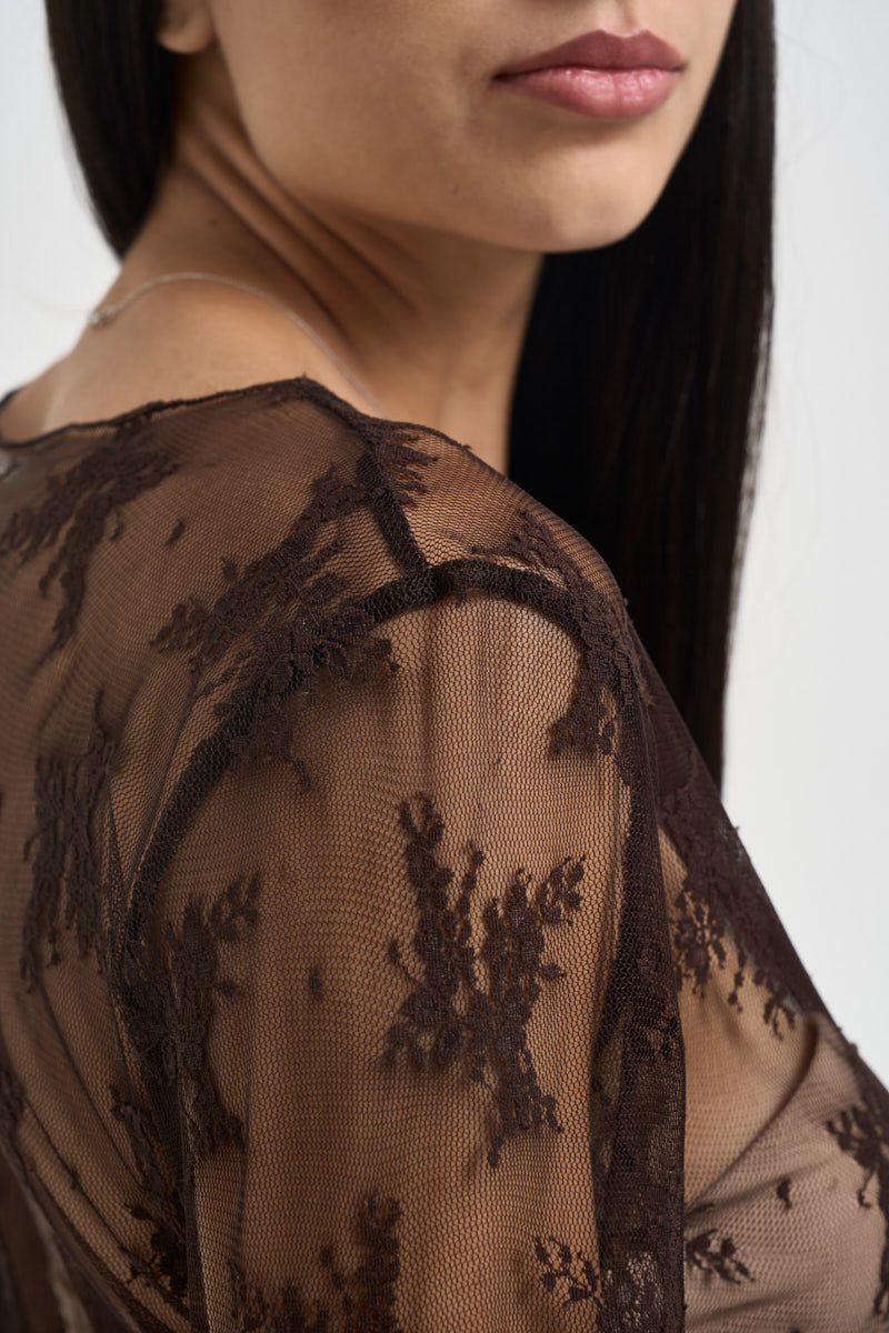 Maglia donna in pizzo marrone scuro 10997 MORO SUSY MIX 