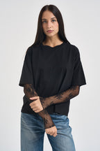 T-shirt donna maniche in pizzo nera 11073 NERO SUSY MIX 