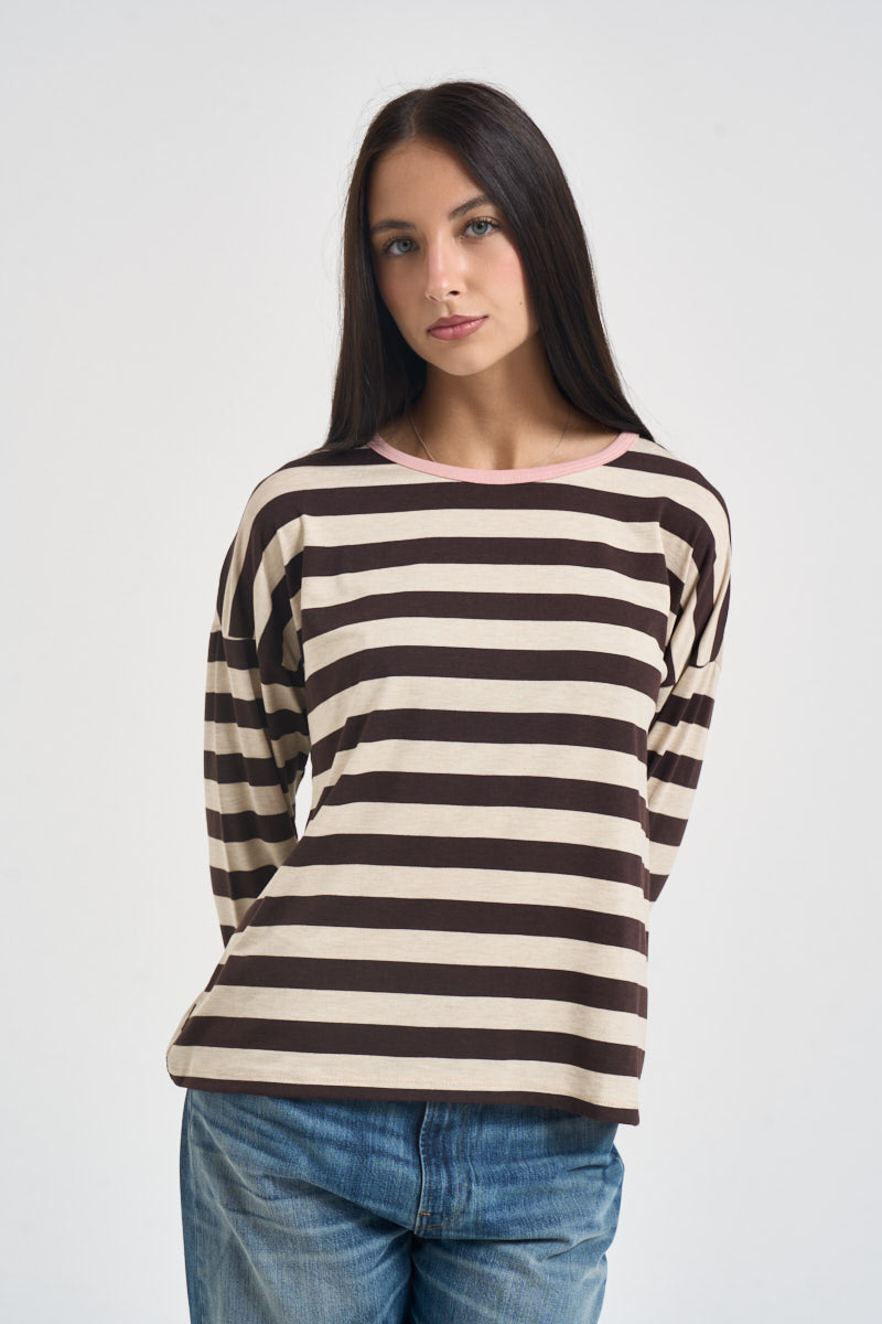 Maglia donna a righe orizzontali moro 12332 MORO SUSY MIX 
