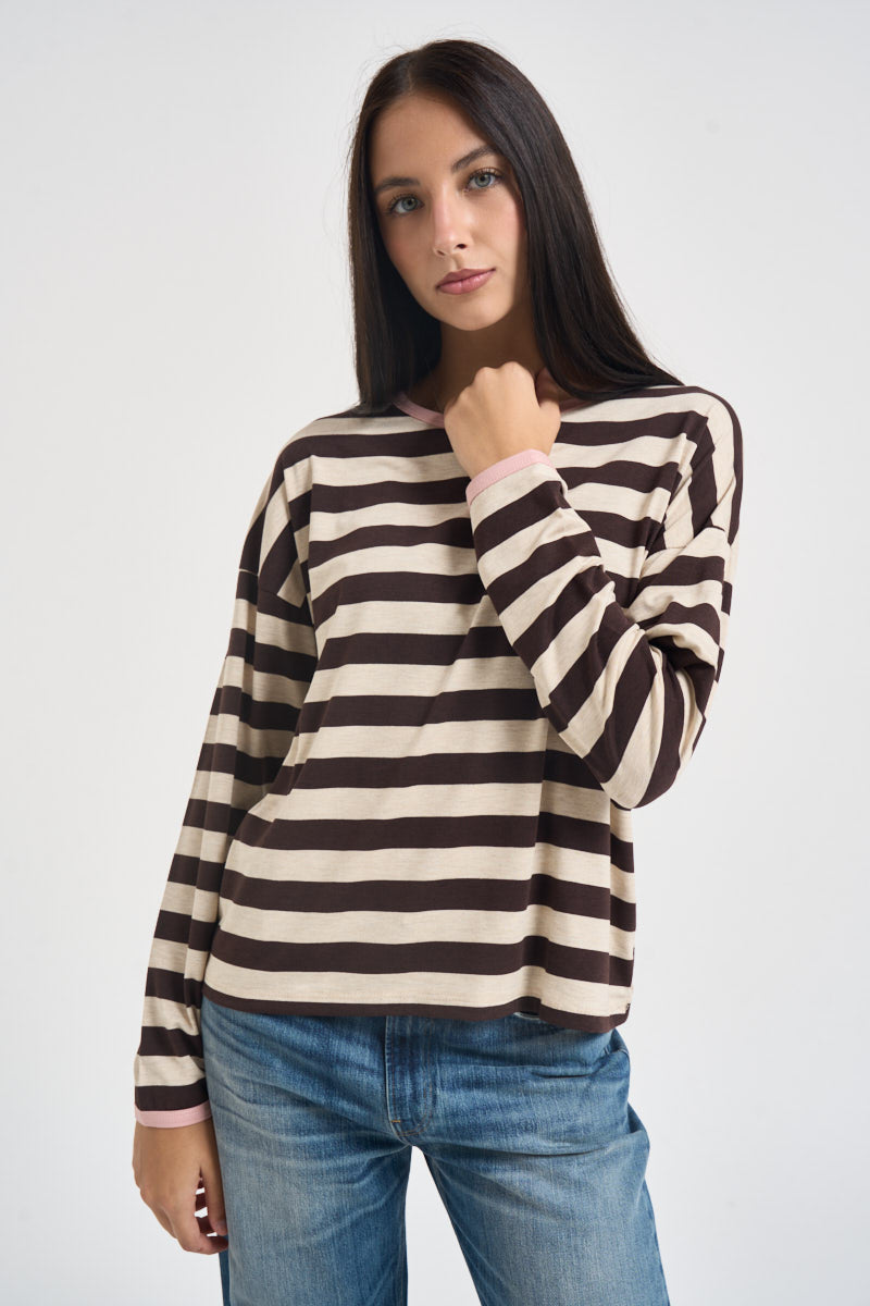 Maglia donna a righe orizzontali moro 12332 MORO SUSY MIX 