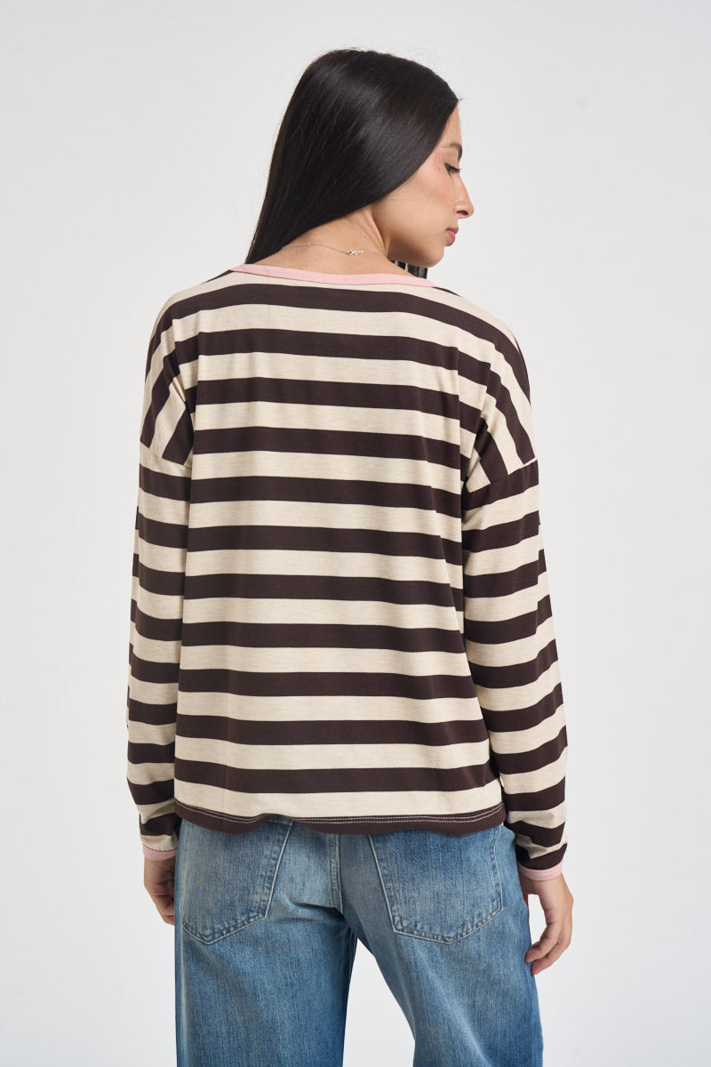 Maglia donna a righe orizzontali moro 12332 MORO SUSY MIX 