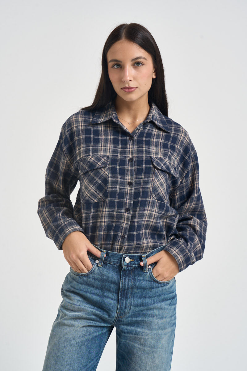 Camicia donna a quadri blu e beige 12494 BLU SUSY MIX 