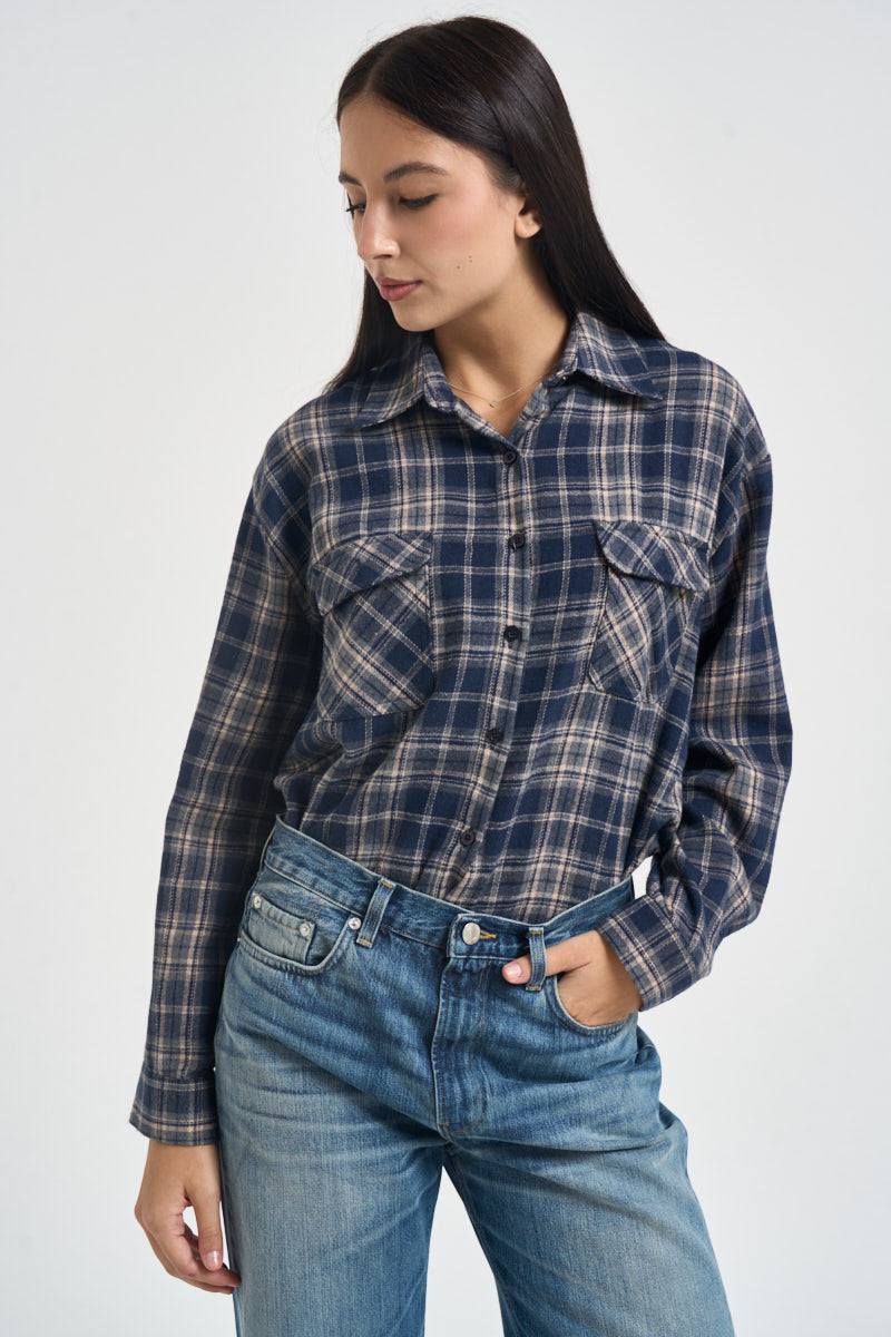 Camicia donna a quadri blu e beige 12494 BLU SUSY MIX 