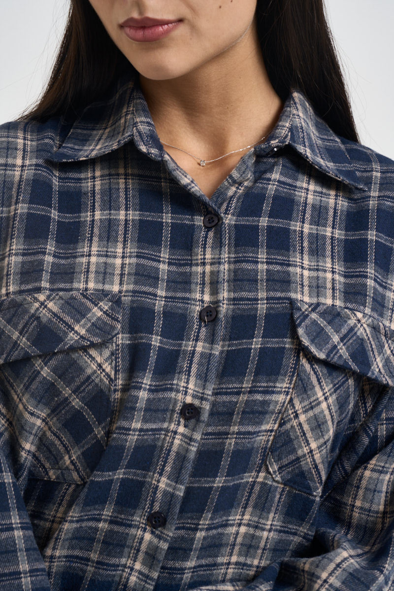 Camicia donna a quadri blu e beige 12494 BLU SUSY MIX 