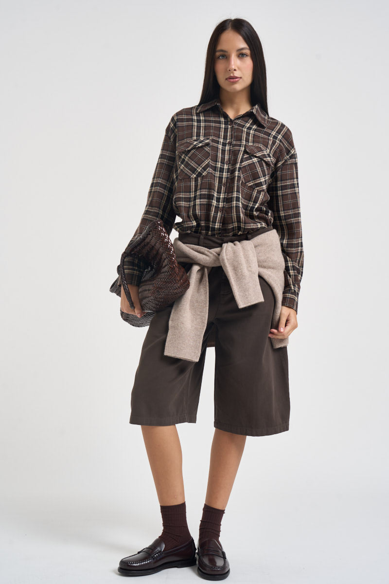 Camicia donna a quadri marroni, neri e beige 12494 MORO SUSY MIX 