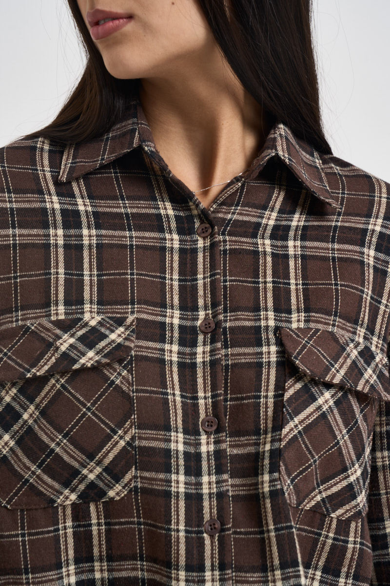 Camicia donna a quadri marroni, neri e beige 12494 MORO SUSY MIX 