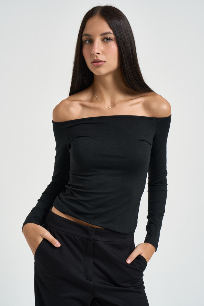Maglia donna spalle scoperte nera 260805 NERO SUSY MIX 