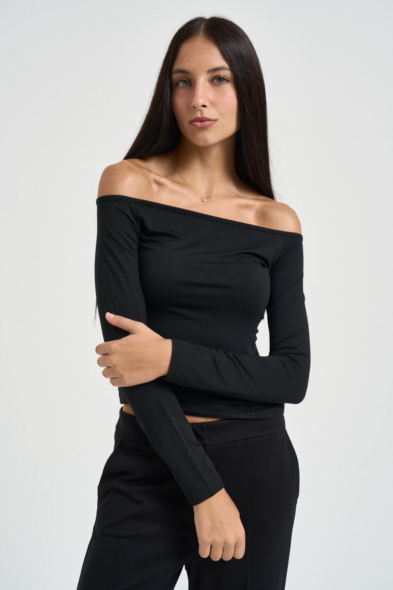 Maglia donna spalle scoperte nera 260805 NERO SUSY MIX 