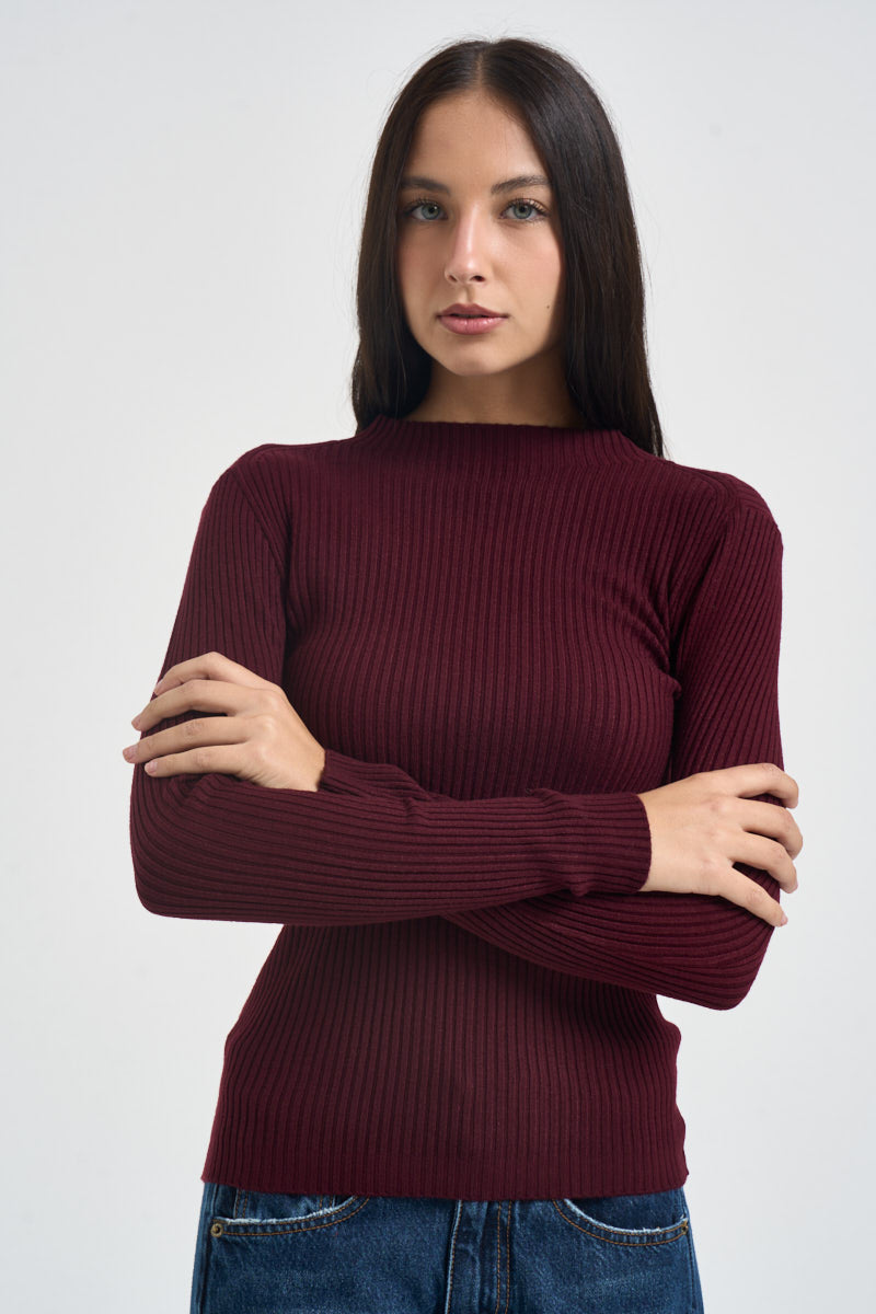 Maglia donna a costine bordeaux 260905 BAROLO SUSY MIX 