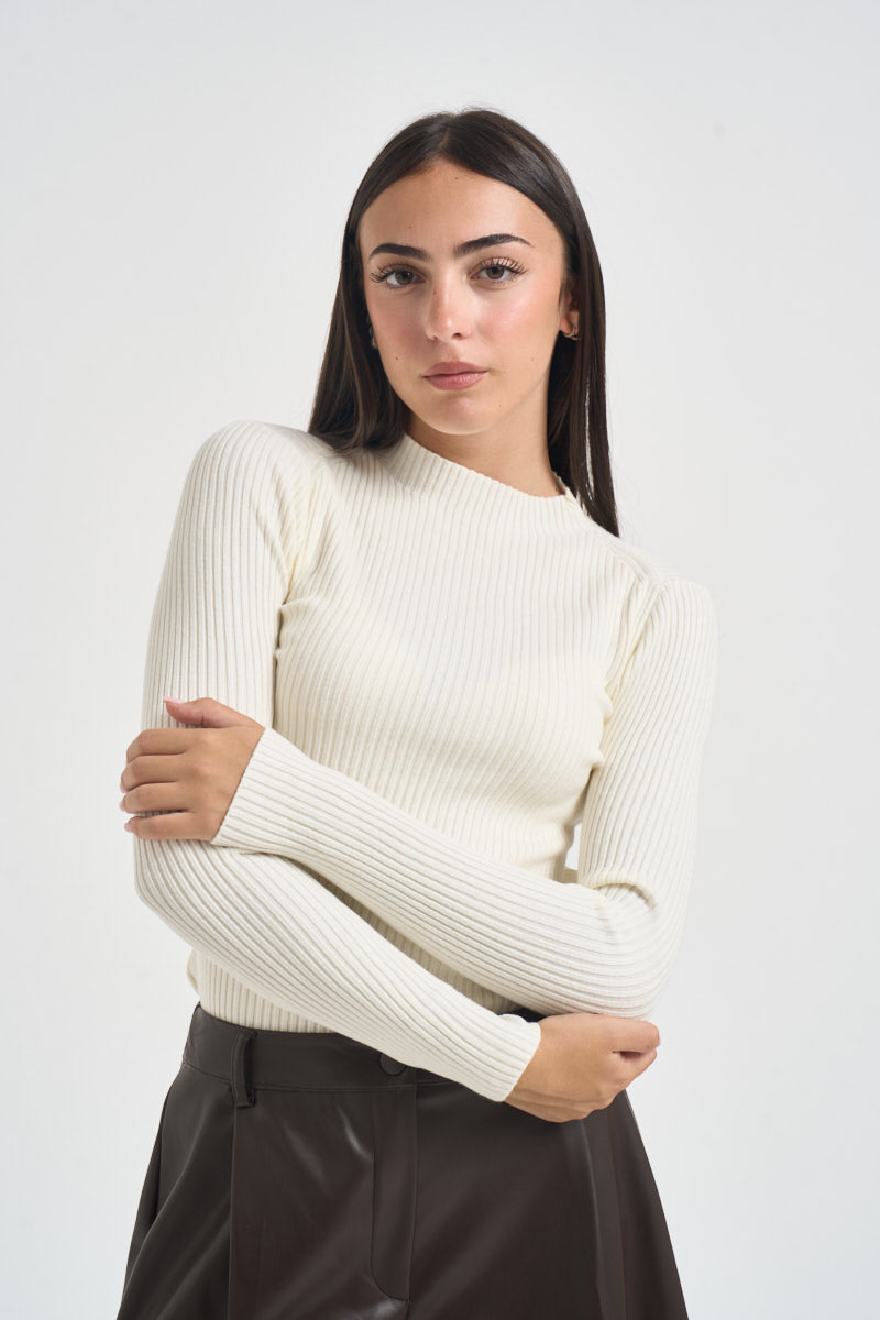 Maglia donna a costine panna 260905 CREMA SUSY MIX 