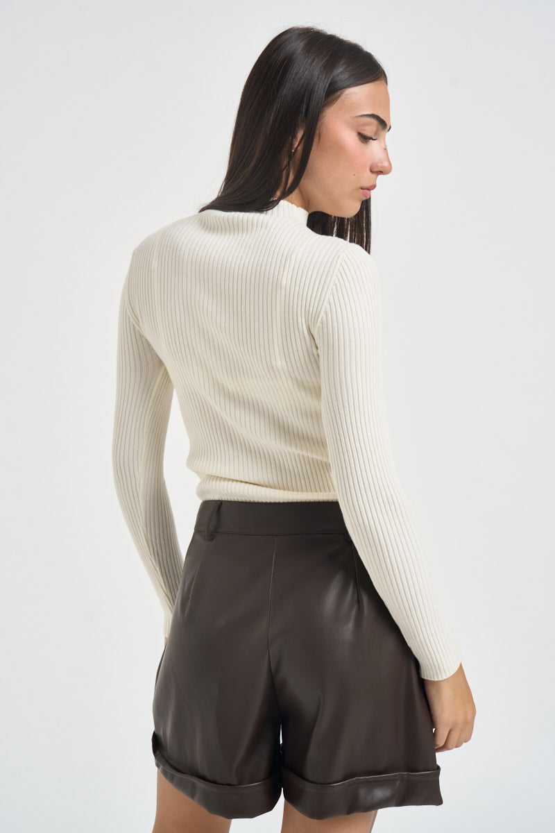 Maglia donna a costine panna 260905 CREMA SUSY MIX 