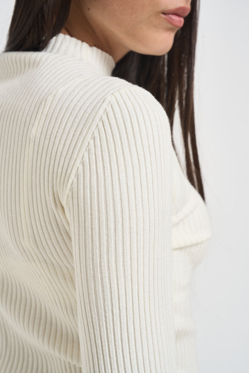 Maglia donna a costine panna 260905 CREMA SUSY MIX 