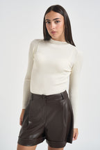 Maglia donna a costine panna 260905 CREMA SUSY MIX 