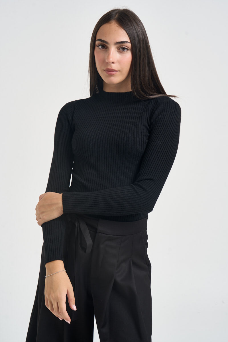 Maglia donna a costine nera 260905 NERO SUSY MIX 
