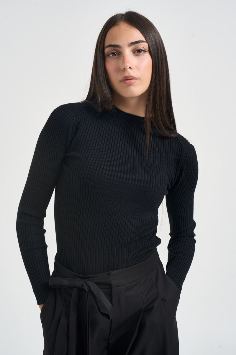 Maglia donna a costine nera 260905 NERO SUSY MIX 
