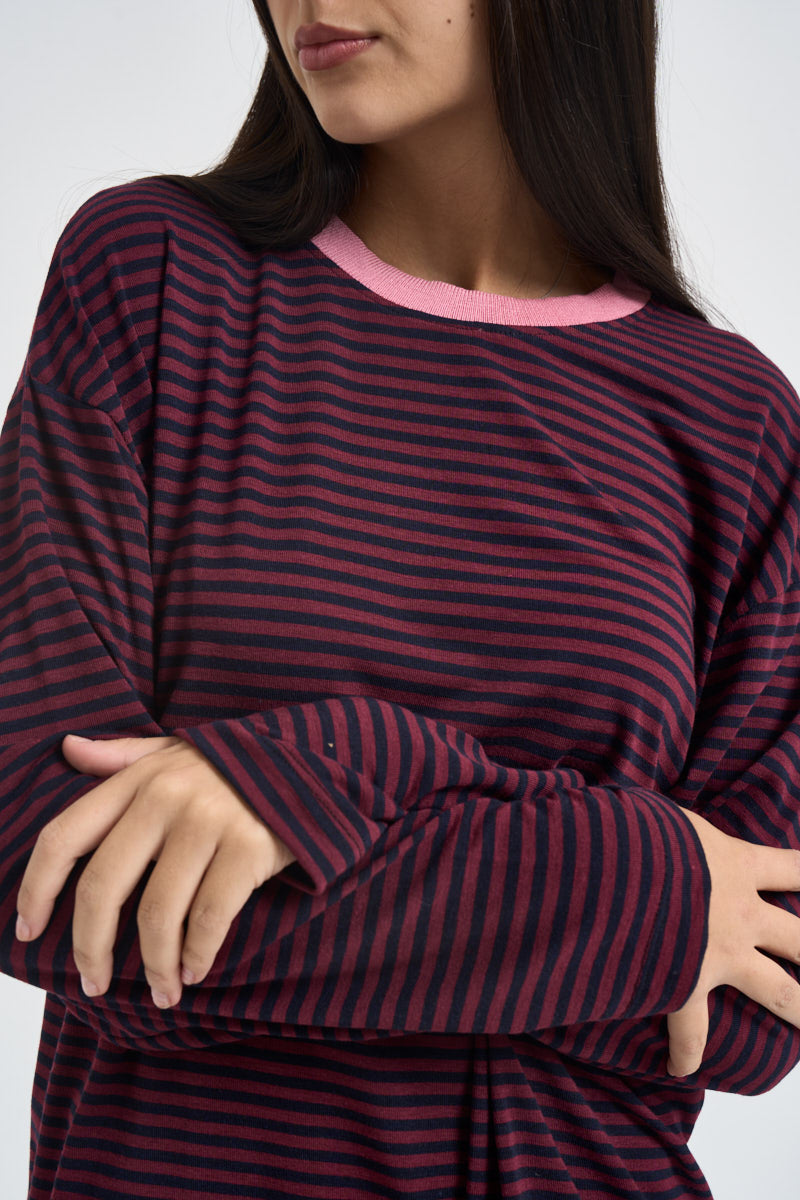 T-shirt donna a righe bordeaux e blu 27731 BORDEAUX SUSY MIX 