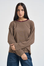 T-shirt donna a righe moro e beige 27731 MORO SUSY MIX 