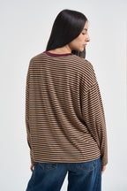T-shirt donna a righe moro e beige 27731 MORO SUSY MIX 