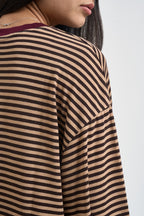 T-shirt donna a righe moro e beige 27731 MORO SUSY MIX 