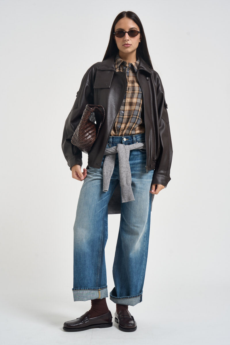 Giacca donna in ecopelle con chiusura asimmetrica moro 2925 MORO SUSY MIX 