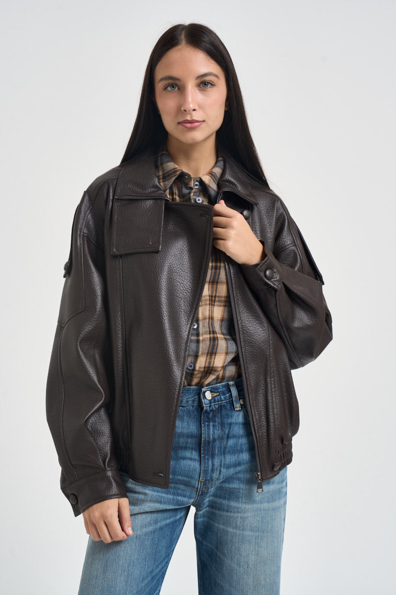 Giacca donna in ecopelle con chiusura asimmetrica moro 2925 MORO SUSY MIX 
