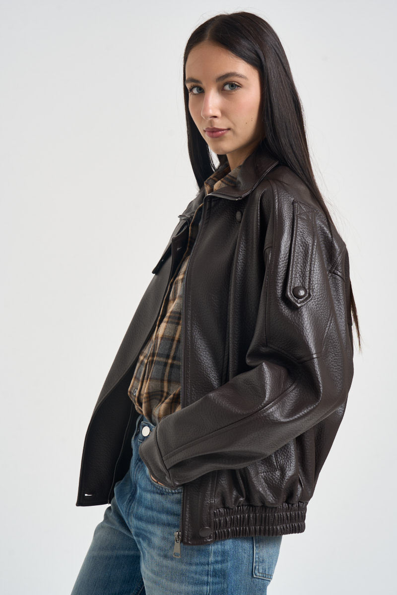 Giacca donna in ecopelle con chiusura asimmetrica moro 2925 MORO SUSY MIX 