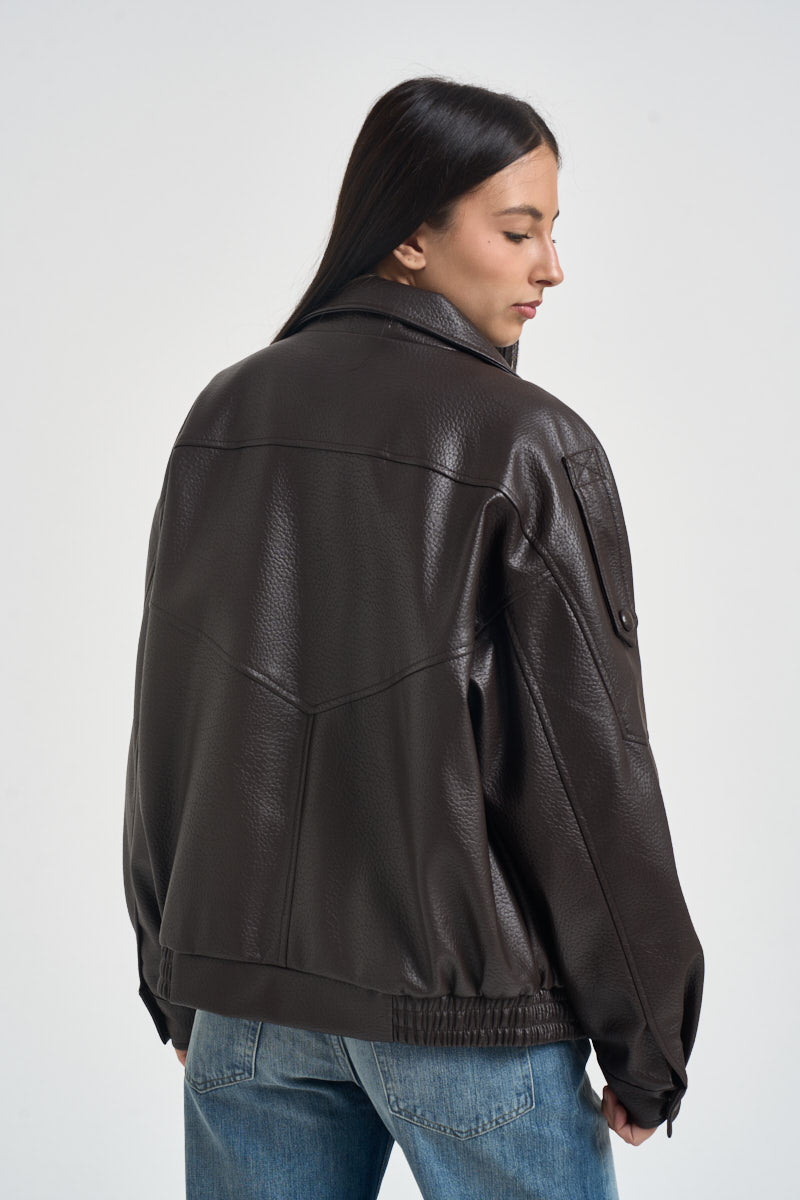 Giacca donna in ecopelle con chiusura asimmetrica moro 2925 MORO SUSY MIX 