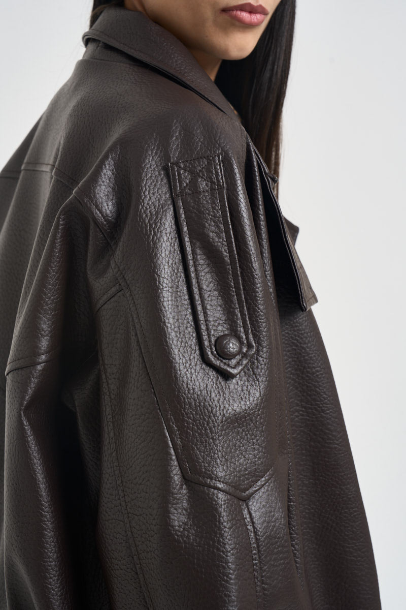 Giacca donna in ecopelle con chiusura asimmetrica moro 2925 MORO SUSY MIX 